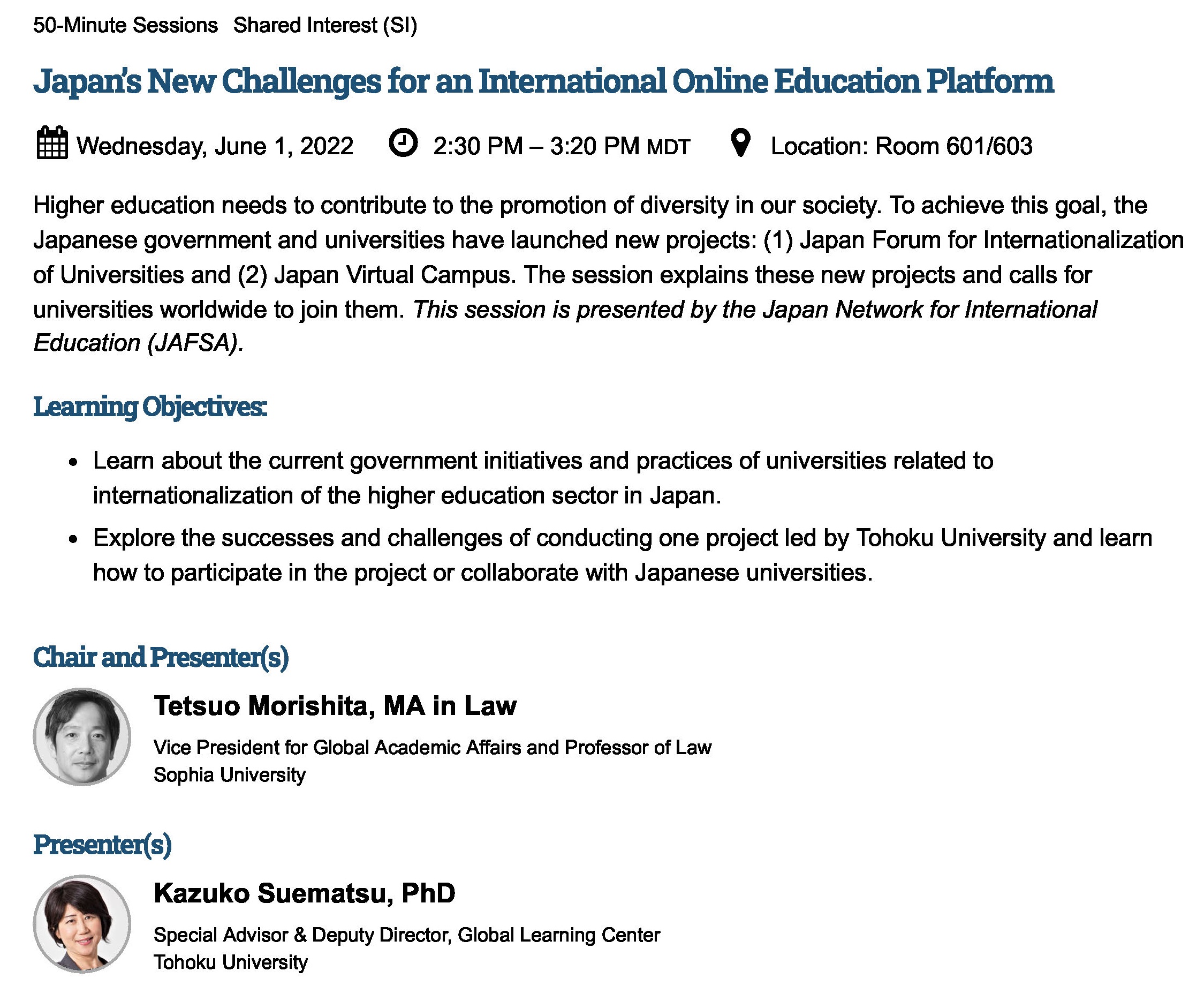 JAFSA Session 2022 (from NAFSA Program)